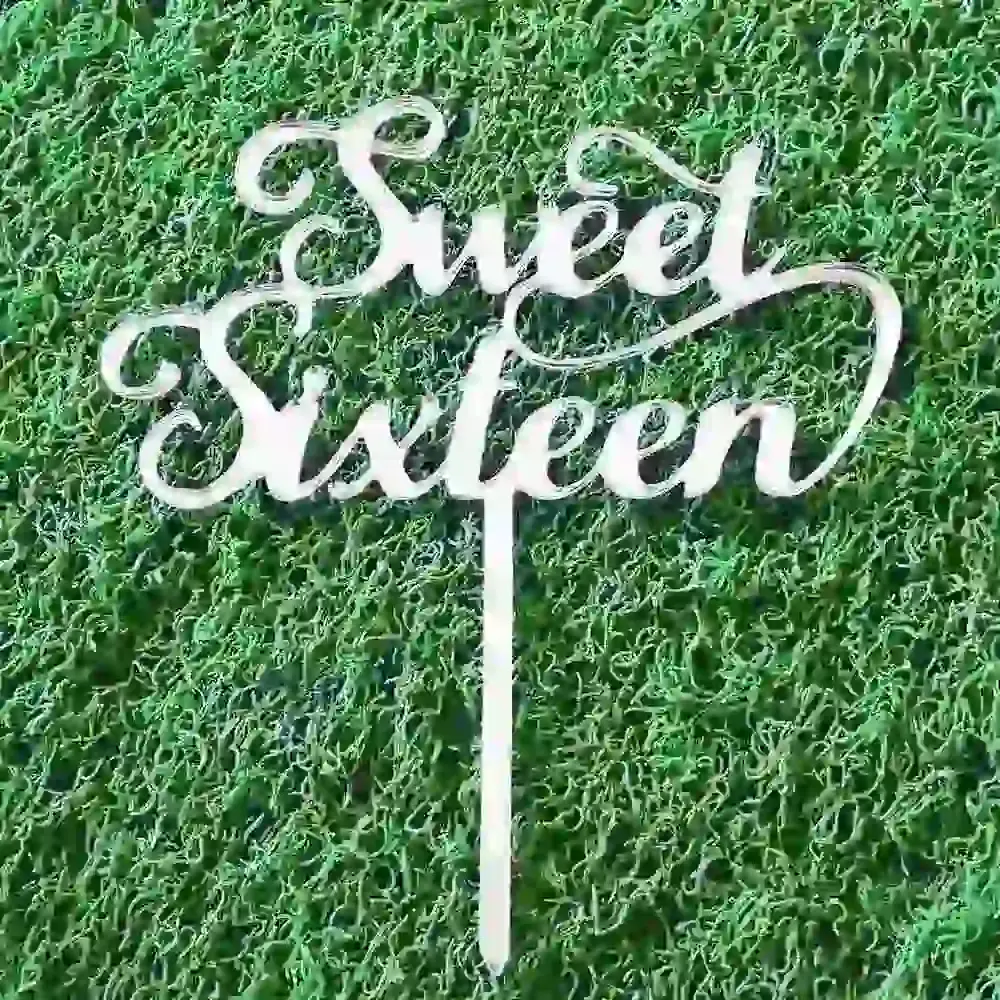 Sweet Sixteen Acrylic Silver Cake Topper